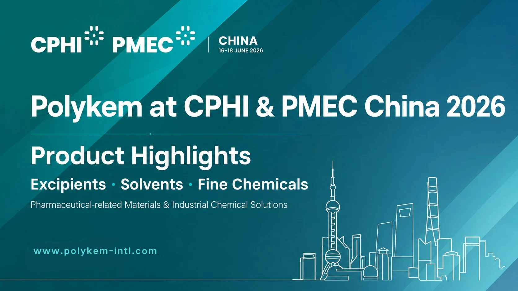 A CPHI és a PMEC China 2026 Polykem termékei: segédanyagok, oldószerek és finom vegyszerek